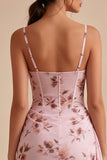 Floral Corset Pink Tight Short Ruched Homecoming Dress with Sash