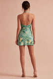Light Green Short Floral Halter Backless Homecoming Dress