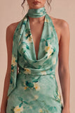 Light Green Short Floral Halter Backless Homecoming Dress