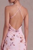 Floral Cowl Neck Pink Asymmetrical Homecoming Dress with Ruffles