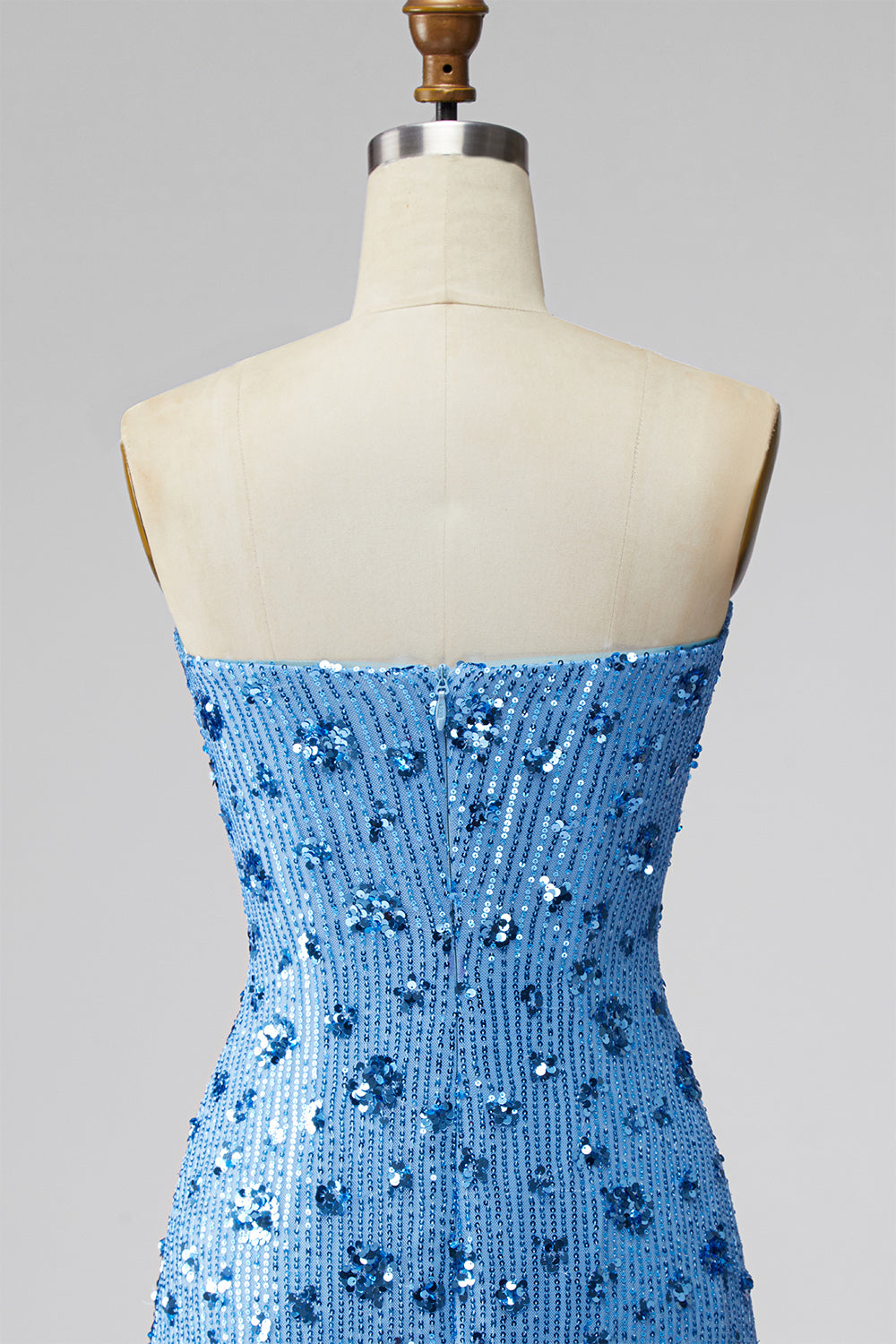 Sparkly Sky Blue Floral Tight Short Strapless Sequin Homecoming Dress
