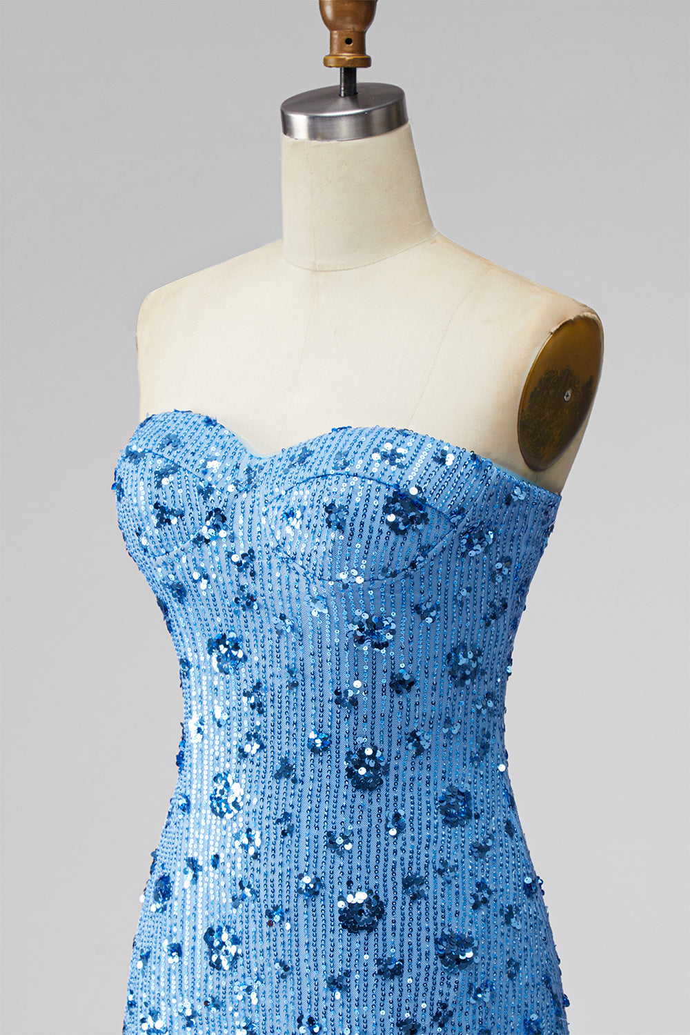 Sparkly Sky Blue Floral Tight Short Strapless Sequin Homecoming Dress