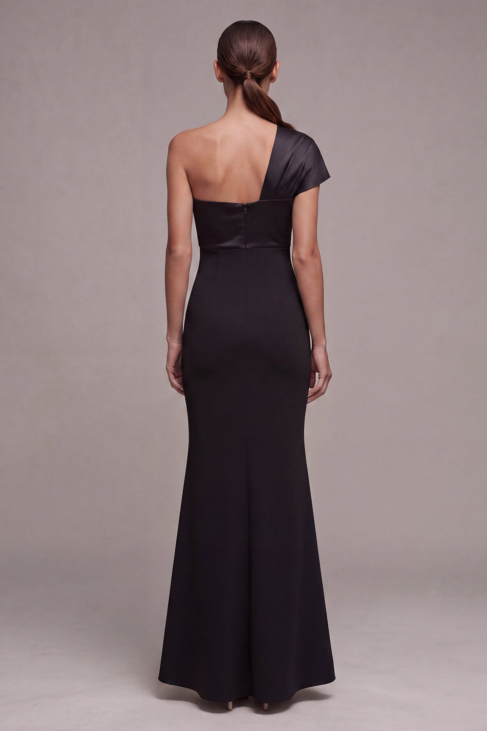 Mermaid One Shoulder Long Black Tie Dress with Bow