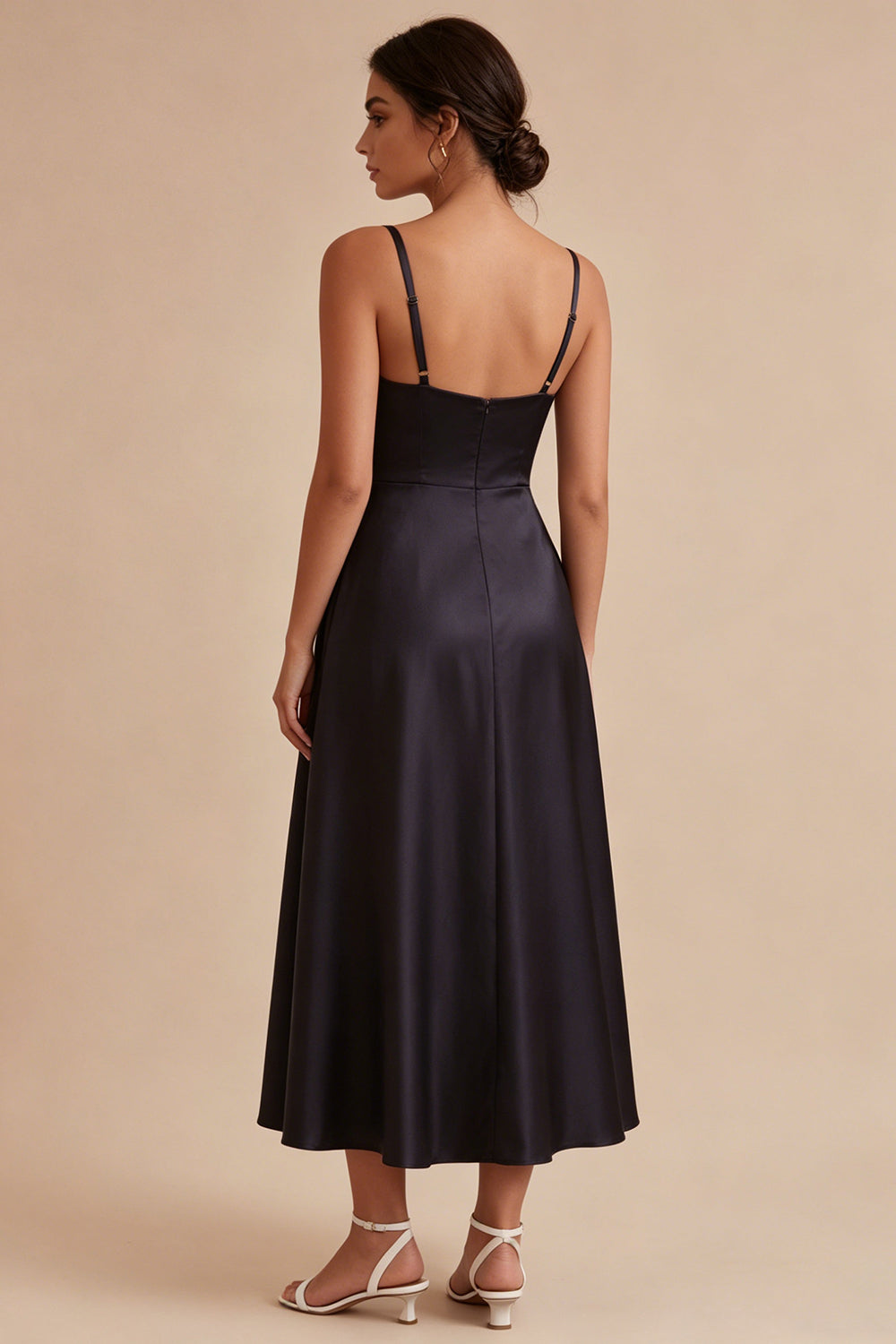 A Line Spaghetti Straps Maxi Black Tie Dress with Pockets