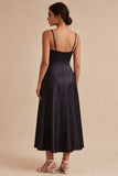 A Line Spaghetti Straps Maxi Black Tie Dress with Pockets