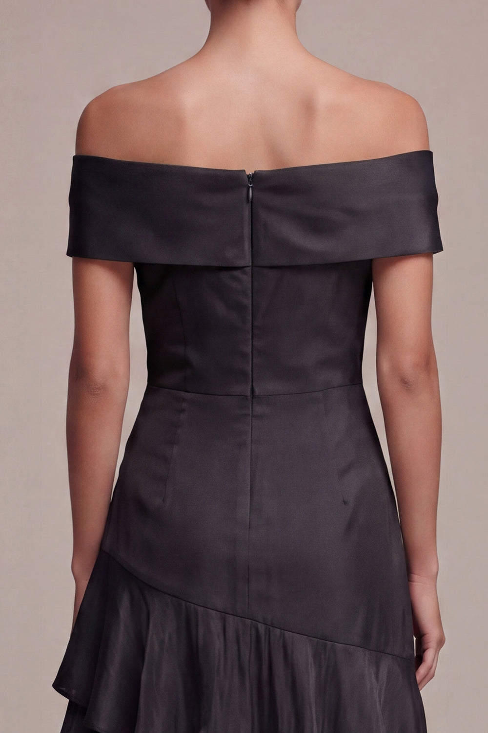 Off the Shoulder A Line Long Black Tie Dress with Ruffles