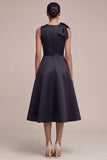 Round Neck A Line Midi Black Cocktail Dress with Bow