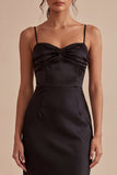 Spaghetti Straps Ruched Mermaid Long Black Tie Dress