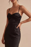 Spaghetti Straps Ruched Mermaid Long Black Tie Dress