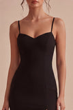 Midi Spaghetti Straps Black Bodycon Cocktail Dress with Slit