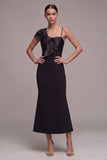 Long Spaghetti Straps Mermaid Black Tie Dress with Bow