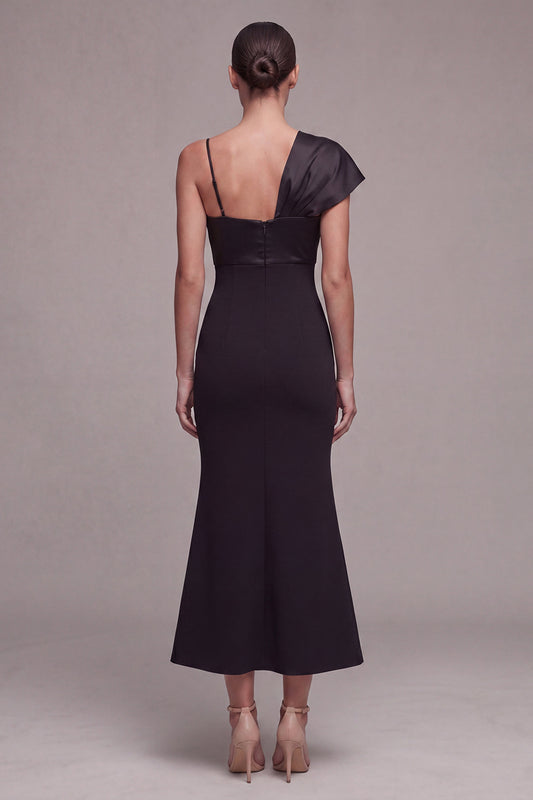 Long Spaghetti Straps Mermaid Black Tie Dress with Bow