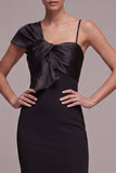 Long Spaghetti Straps Mermaid Black Tie Dress with Bow