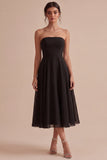 Strapless A Line Long Black Tie Dress