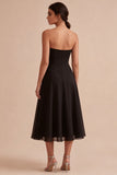 Strapless A Line Long Black Tie Dress