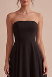 Strapless A Line Long Black Tie Dress