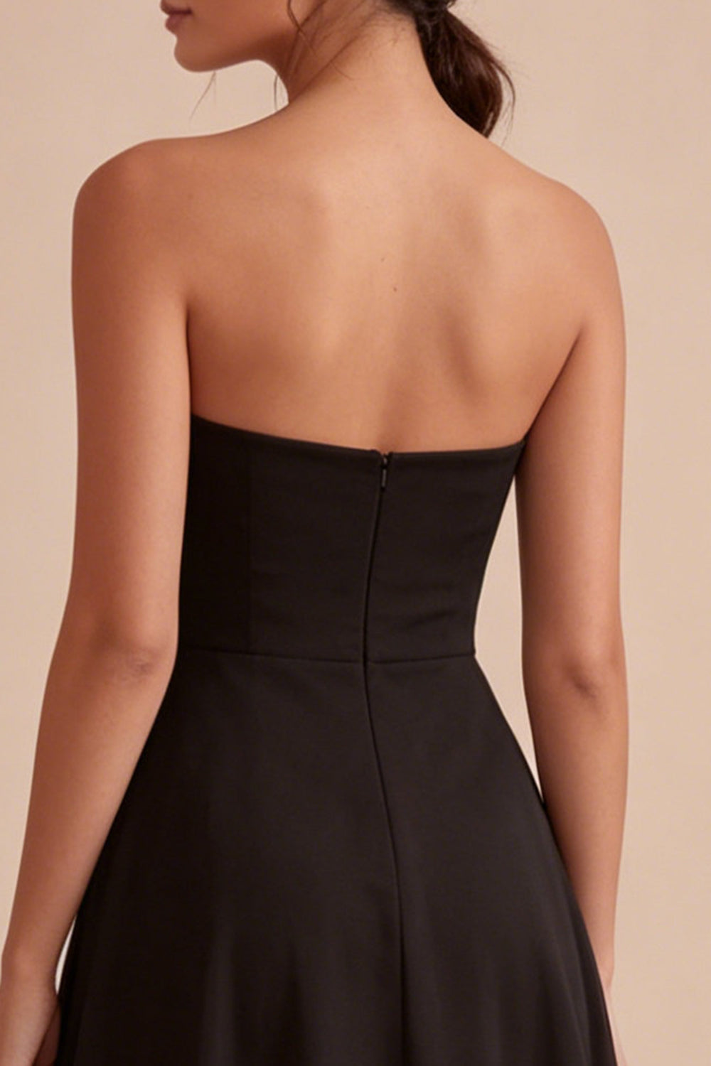 Strapless A Line Long Black Tie Dress