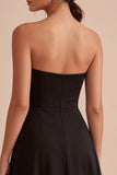 Strapless A Line Long Black Tie Dress