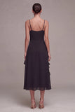 A Line Spaghetti Straps Long Black Tie Dress with Ruffles