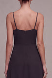 A Line Spaghetti Straps Long Black Tie Dress with Ruffles