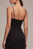 Sheath Ruched Spaghetti Straps Long Black Tie Dress