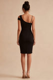One Shoulder Bodycon Short Little Black Dress with Slit
