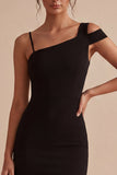 One Shoulder Bodycon Short Little Black Dress with Slit