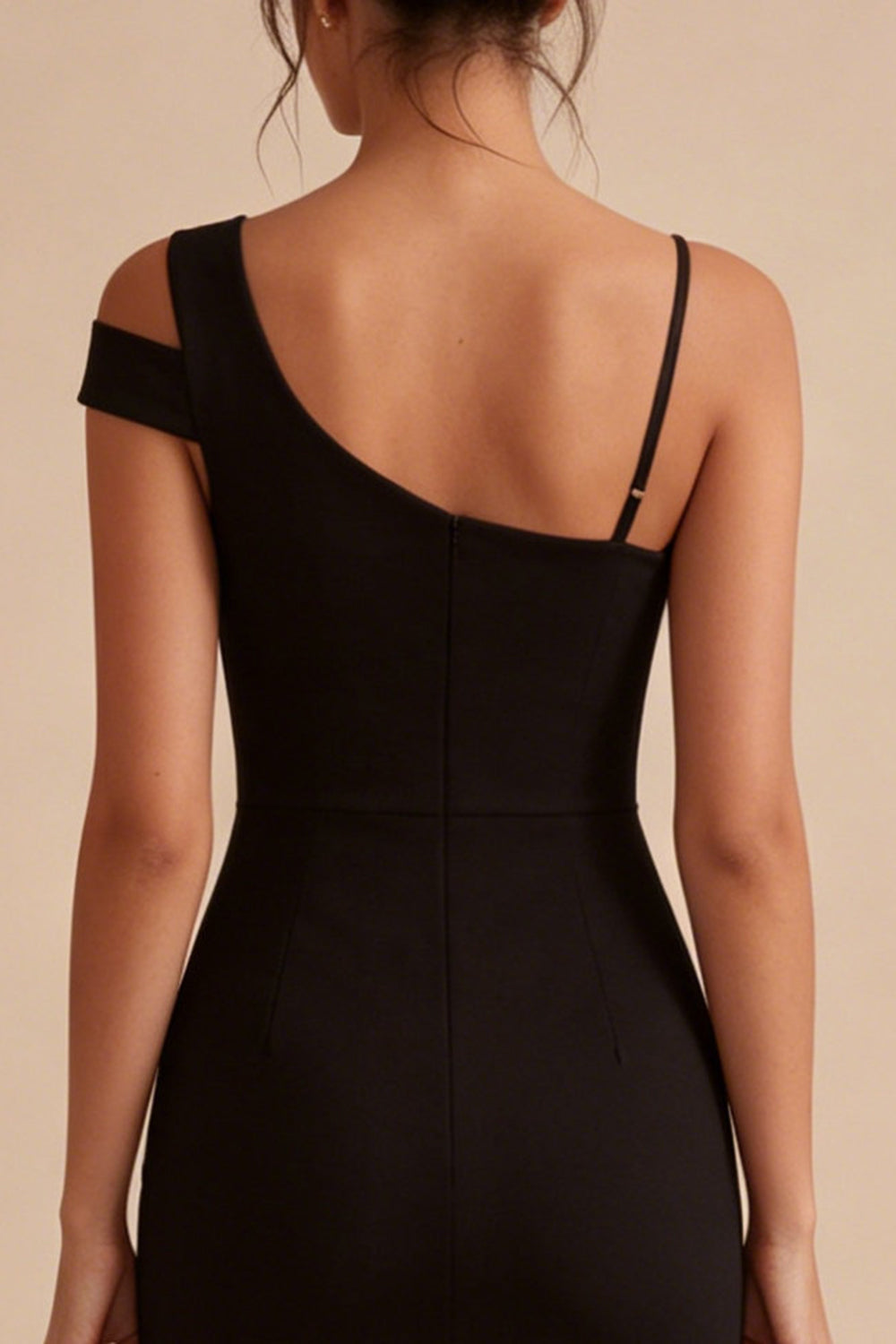 One Shoulder Bodycon Short Little Black Dress with Slit