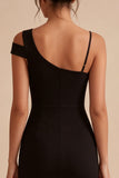 One Shoulder Bodycon Short Little Black Dress with Slit