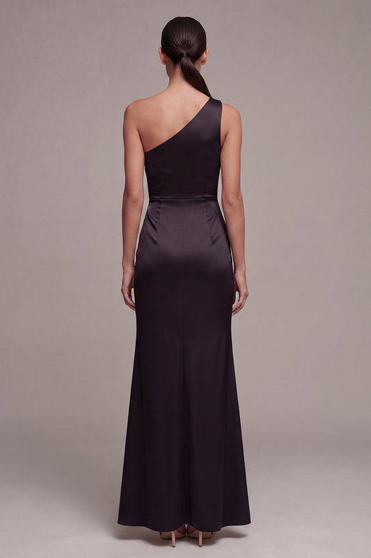Long One Shoulder Mermaid Black Tie Dress with Slit