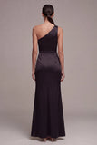 Long One Shoulder Mermaid Black Tie Dress with Slit