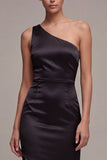 Long One Shoulder Mermaid Black Tie Dress with Slit