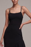 Asymmetrical Spaghetti Straps Black Mermaid Cocktail Dress with Ruffles