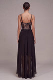 Corset High Low A Line Spaghetti Straps Black Tie Dress