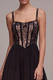 Corset High Low A Line Spaghetti Straps Black Tie Dress