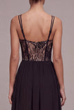 Corset High Low A Line Spaghetti Straps Black Tie Dress