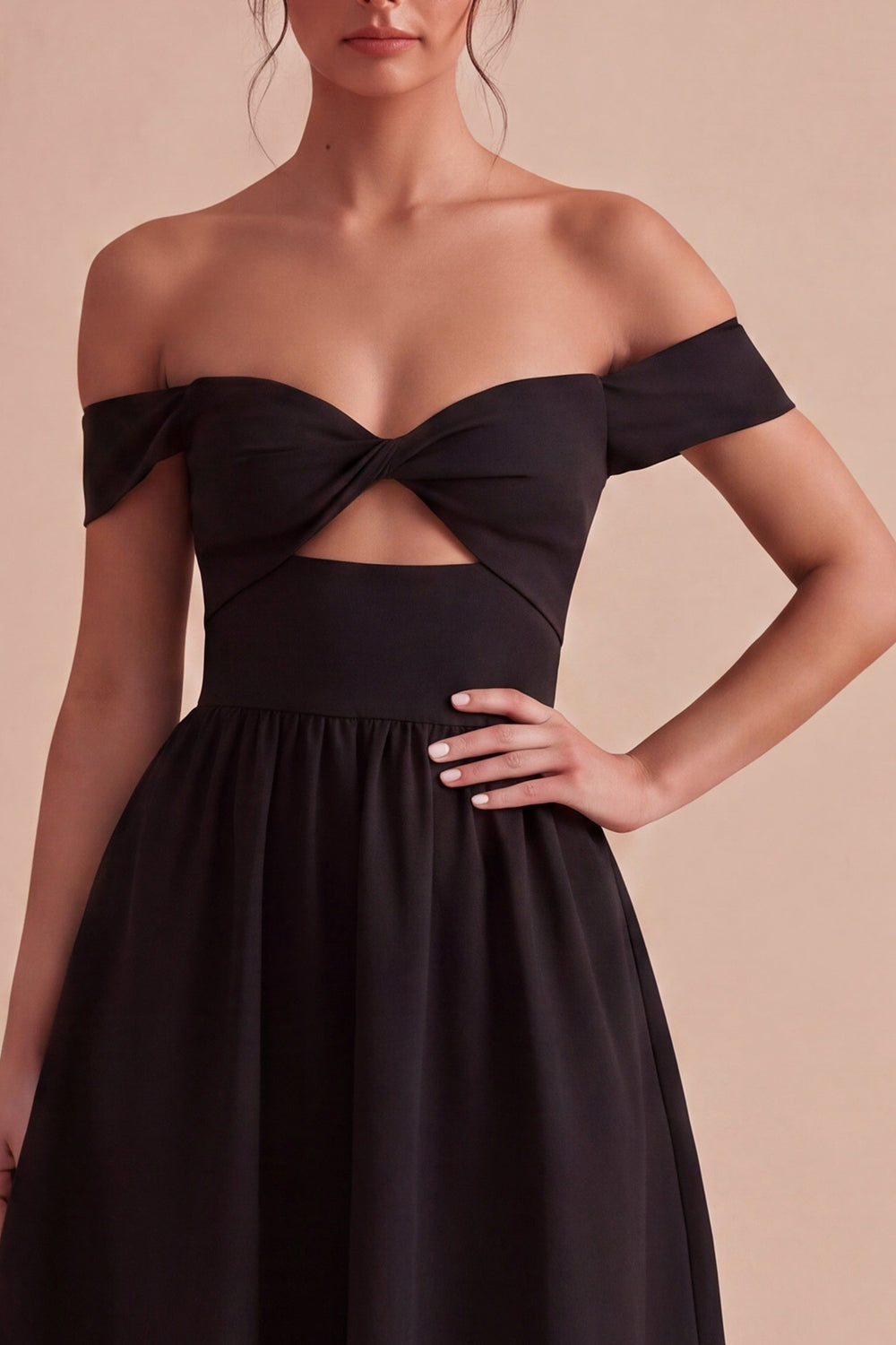 Keyhole Off the Shoulder Midi A Line Little Black Dress