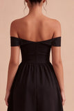 Keyhole Off the Shoulder Midi A Line Little Black Dress
