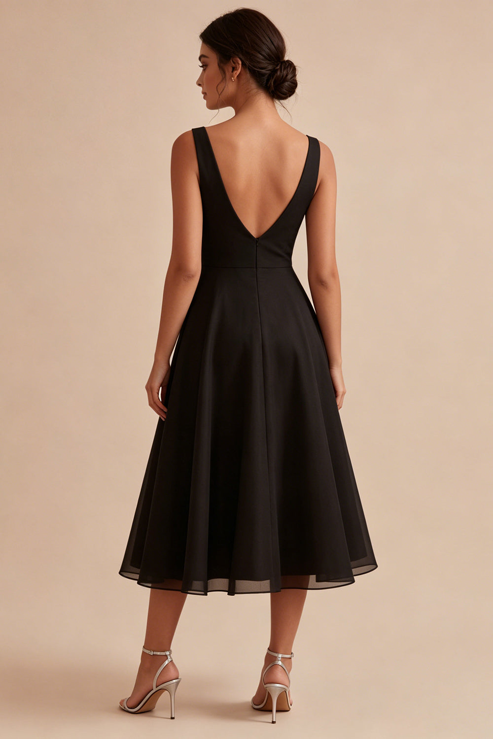 V-Neck Ruched A Line Maxi Black Formal Dress