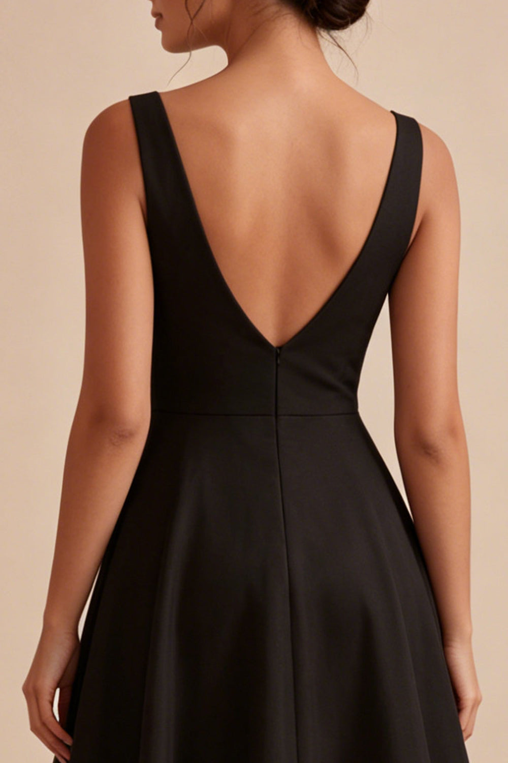 V-Neck Ruched A Line Maxi Black Formal Dress