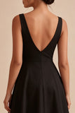 V-Neck Ruched A Line Maxi Black Formal Dress