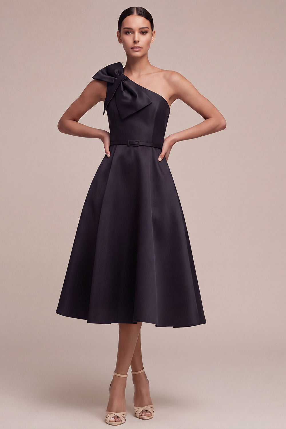 Zapakasa Women Maxi Satin Formal Dress with Bow One Shoulder A Line