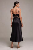 Mermaid Long Spaghetti Straps Black Tie Dress with Lace