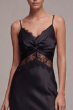 Mermaid Long Spaghetti Straps Black Tie Dress with Lace