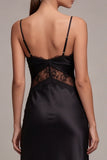 Mermaid Long Spaghetti Straps Black Tie Dress with Lace
