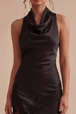 Halter Midi Black Mermaid Backless Cocktail Dress with Slit