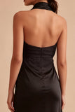 Halter Midi Black Mermaid Backless Cocktail Dress with Slit