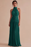 Dark Coffee Halter Ruched Long A Line Backless Formal Dress