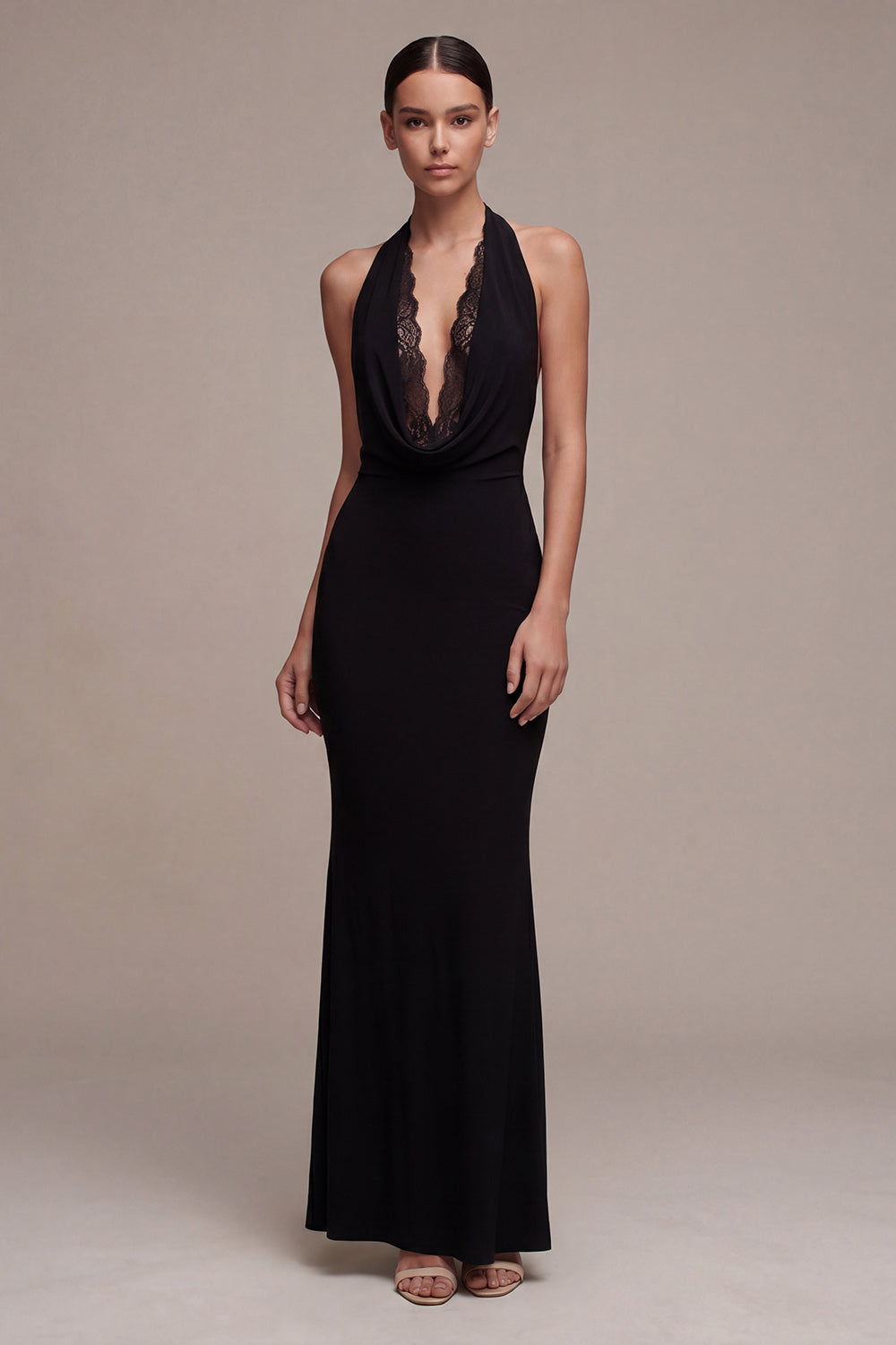 Black Halter Backless Mermaid Long Formal Dress with Lace
