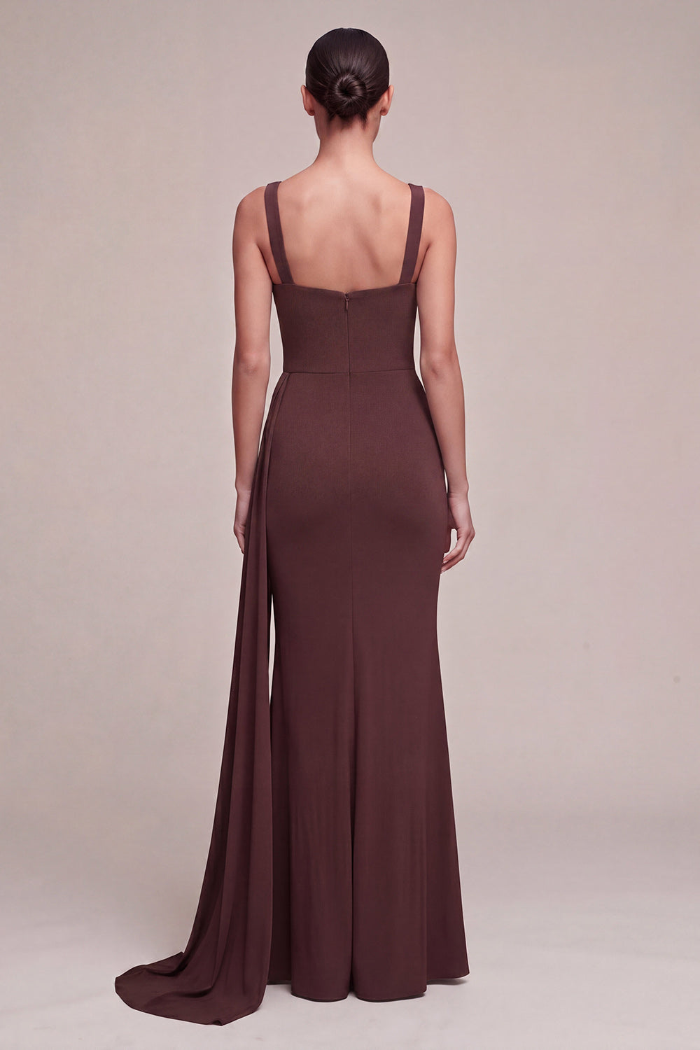 Brown Square Neck Long Mermaid Formal Dress with Side Cape